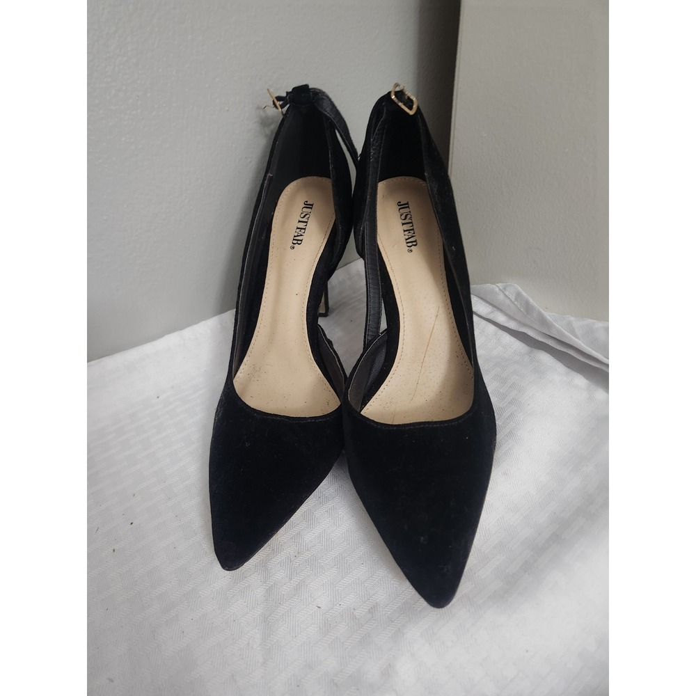 JustFab Wanda Black Pointed Toe Ankle Strap d'Orsay Stiletto Pumps Womens 11